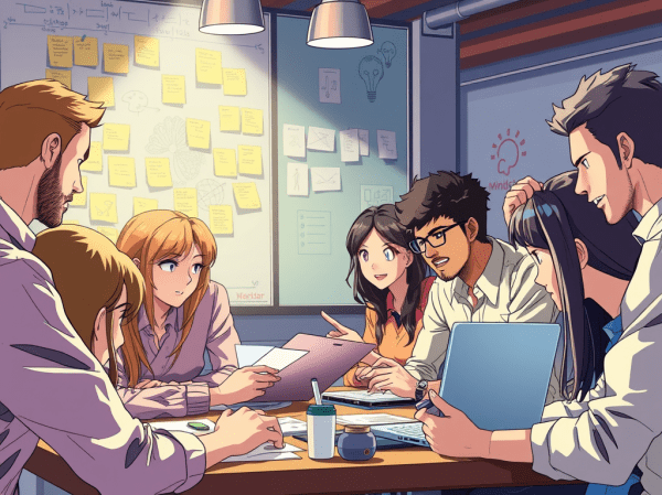 a collaborative environment, illustrating the concept of "Mindsharing" and crowdsourcing ideas.