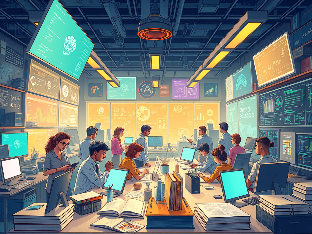 Open-source AI ecosystem illustration showing multiple model nodes branching from a central proprietary AI hub, representing the hybrid AI landscape