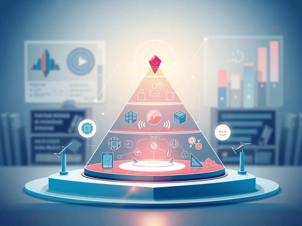 Four product-market fit frameworks illustrated as overlapping geometric lenses converging on a single focal point