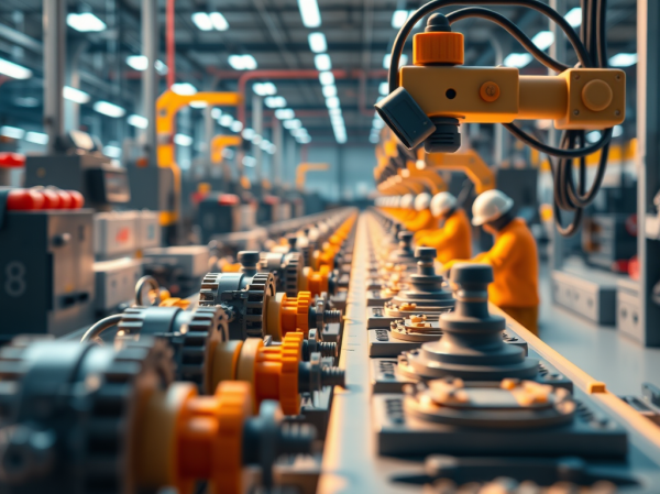 illustration depicting the convergence of edge AI technology in a modern factory setting.