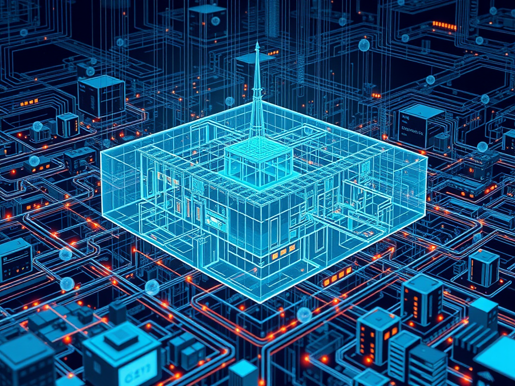 modern architectural blueprint or digital schematic overlaying a chaotic infrastructure, symbolizing the evolution from traditional systems to AI-ready microservices
