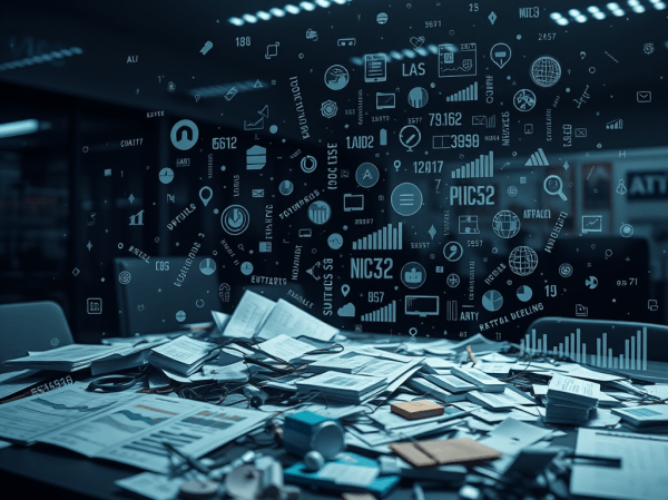 Illustration of a data quality chain reaction — clean, well-governed data flowing upward through progressively better AI models, decisions, and business outcomes, contrasted with a fragile tower built on murky, unstructured data below