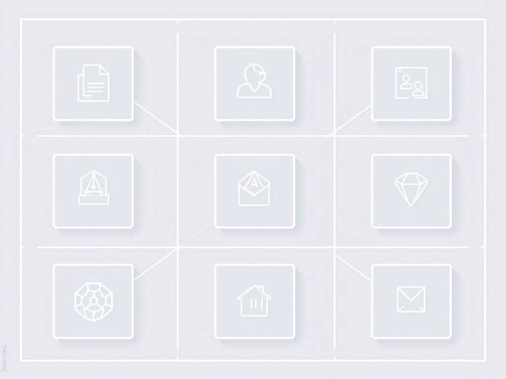 A clean nine-block grid layout — loosely resembling the Business Model Canvas structure — with each block represented by a simple geometric icon.