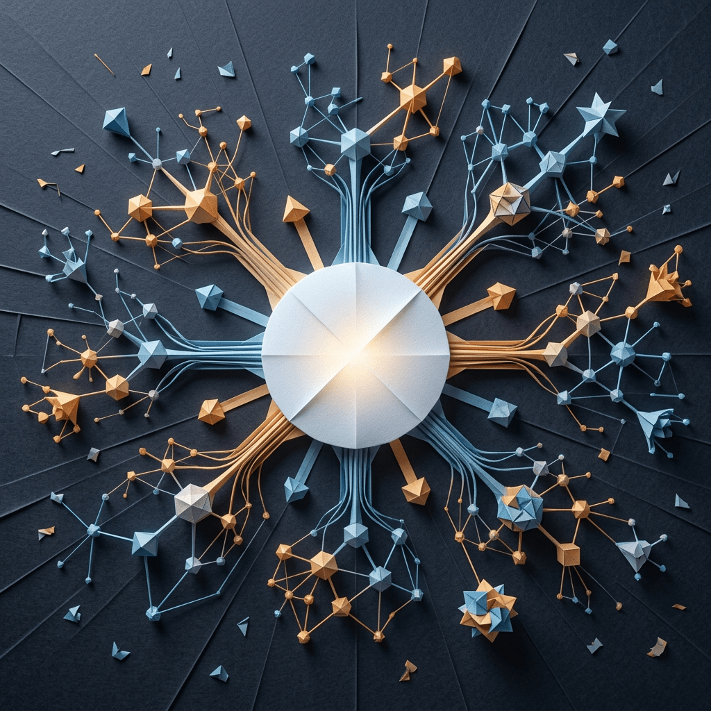Illustration of a central platform hub connected to a growing network of developer and partner nodes, representing platform network effects and ecosystem value.